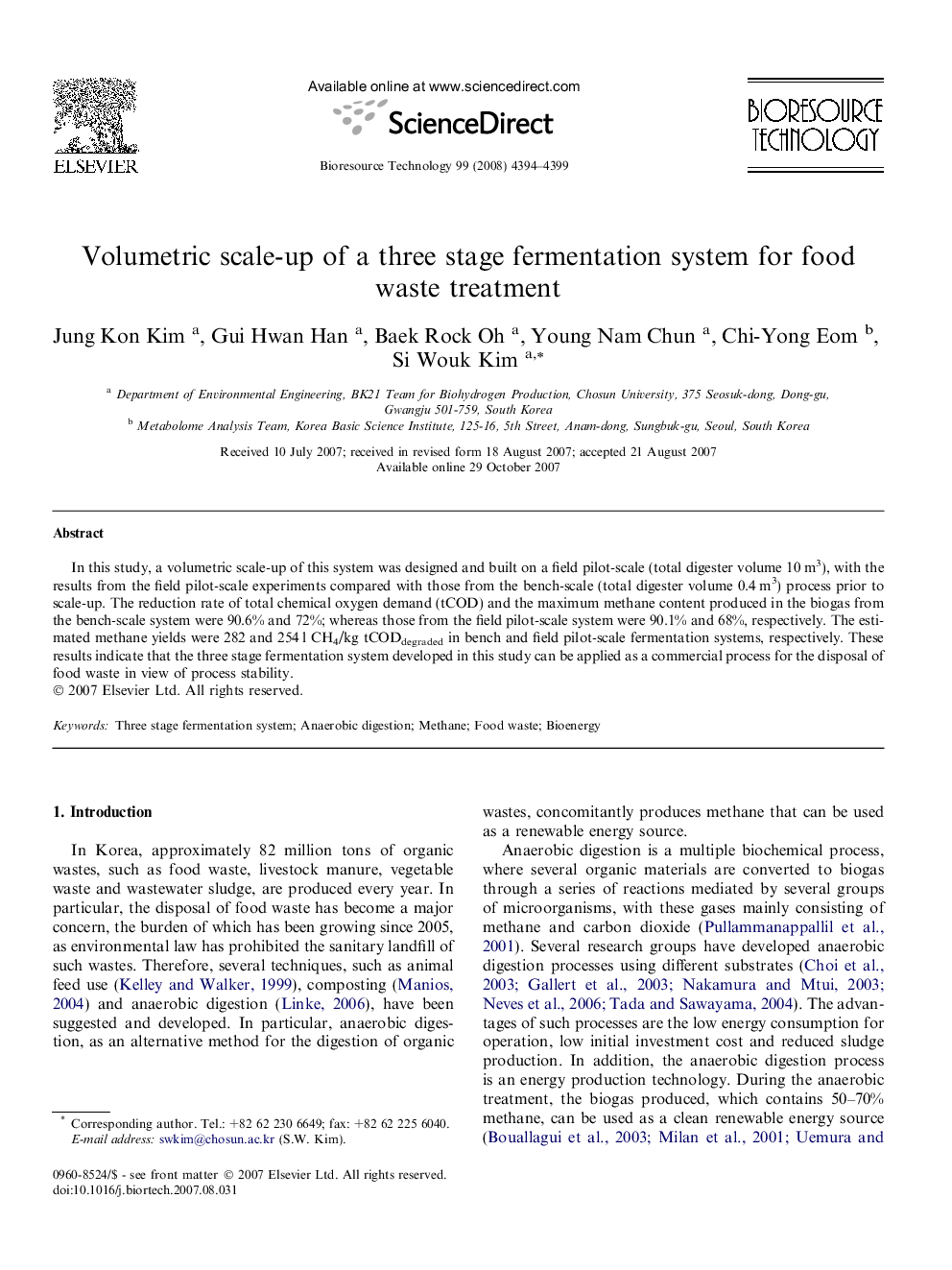 Volumetric scale-up of a three stage fermentation system for food waste treatment