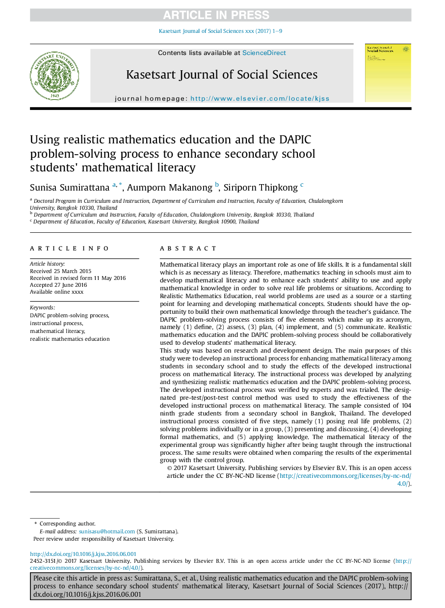 Using realistic mathematics education and the DAPIC problem-solving process to enhance secondary school students' mathematical literacy