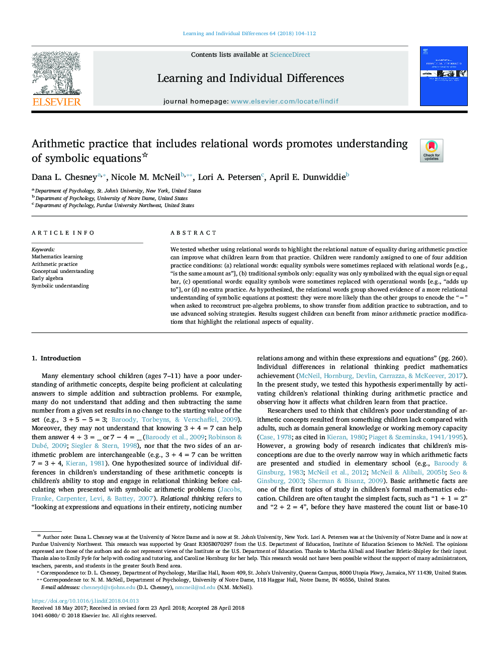 Arithmetic practice that includes relational words promotes understanding of symbolic equations