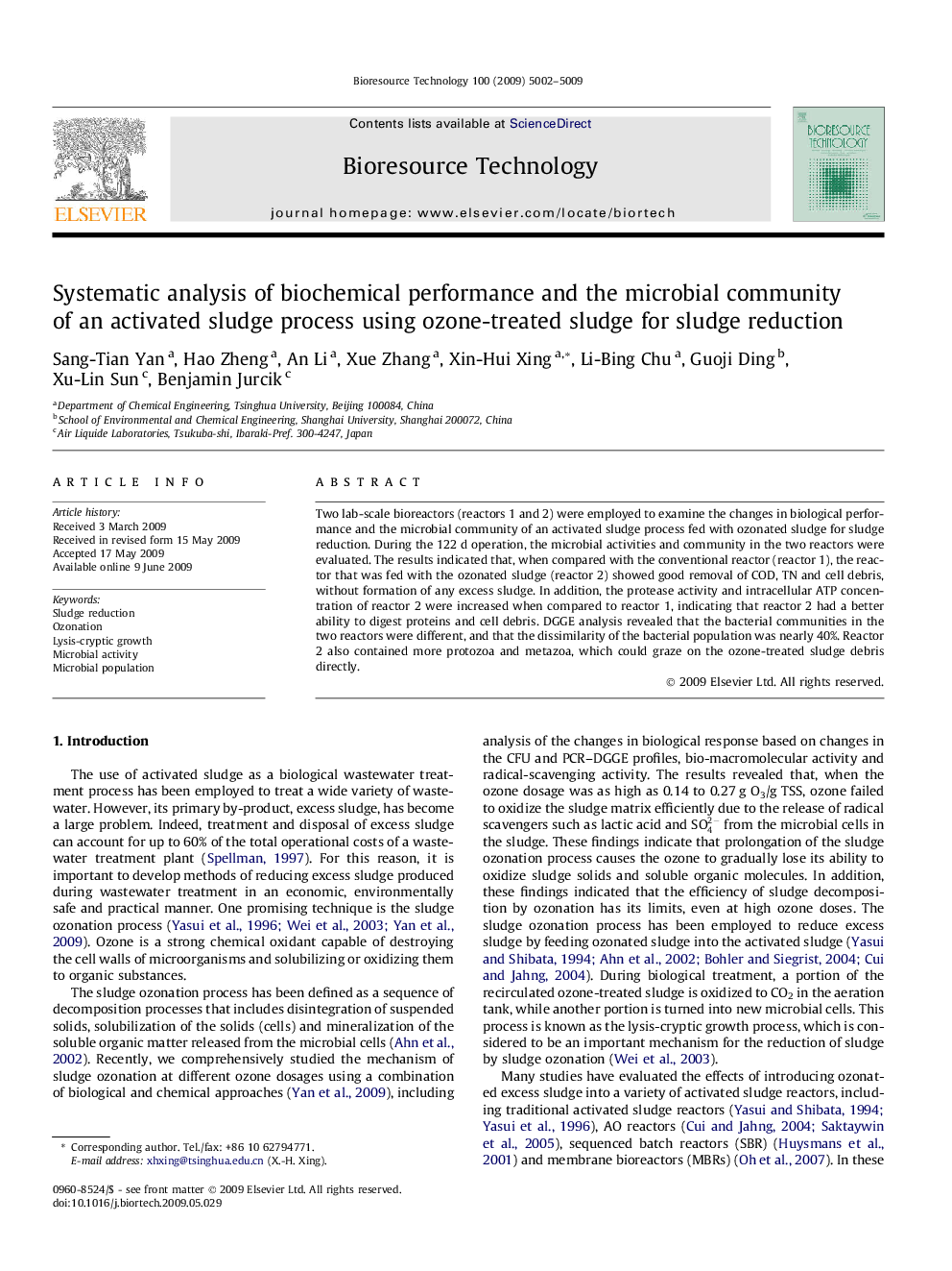 Systematic analysis of biochemical performance and the microbial community of an activated sludge process using ozone-treated sludge for sludge reduction