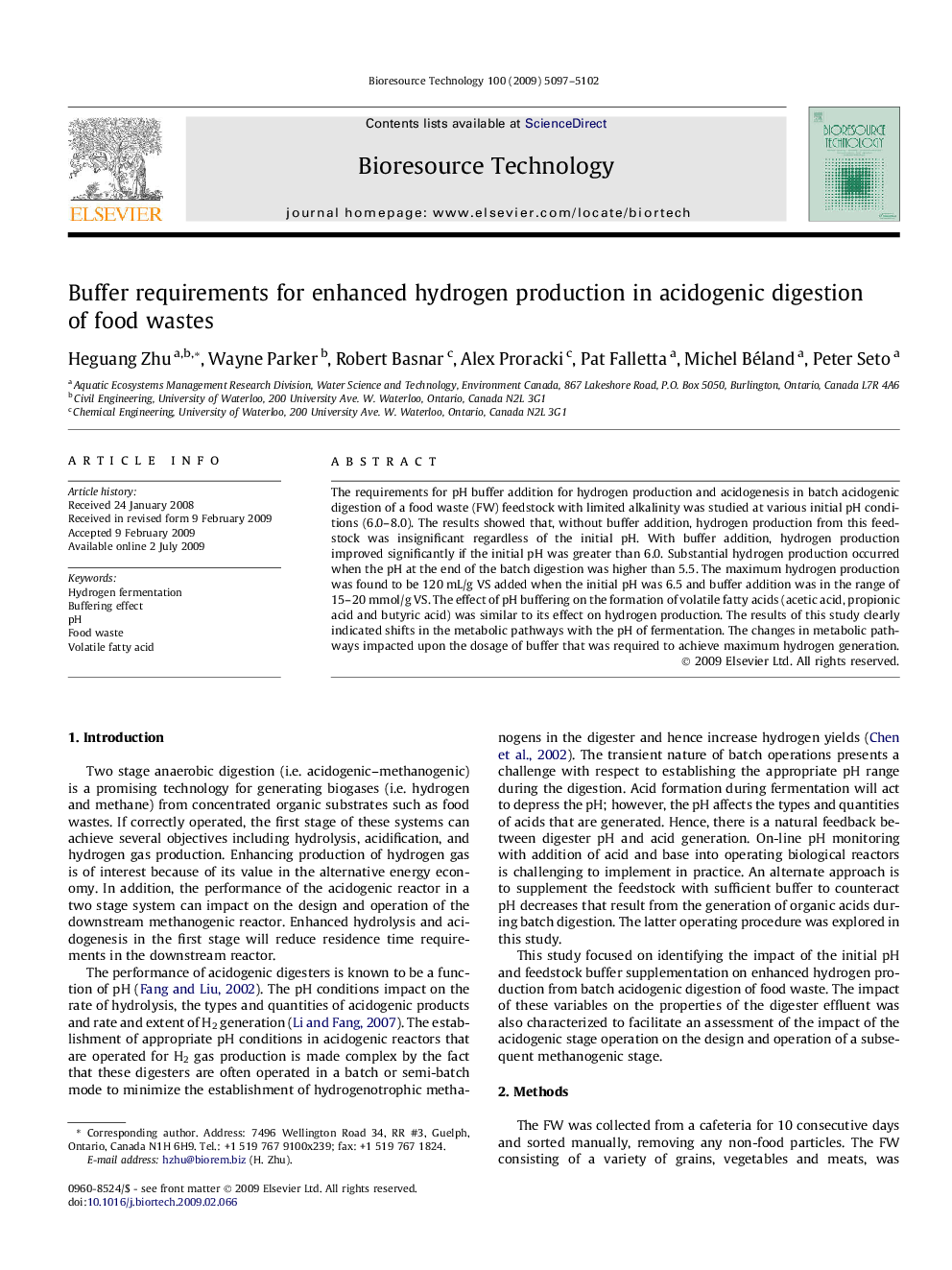 Buffer requirements for enhanced hydrogen production in acidogenic digestion of food wastes