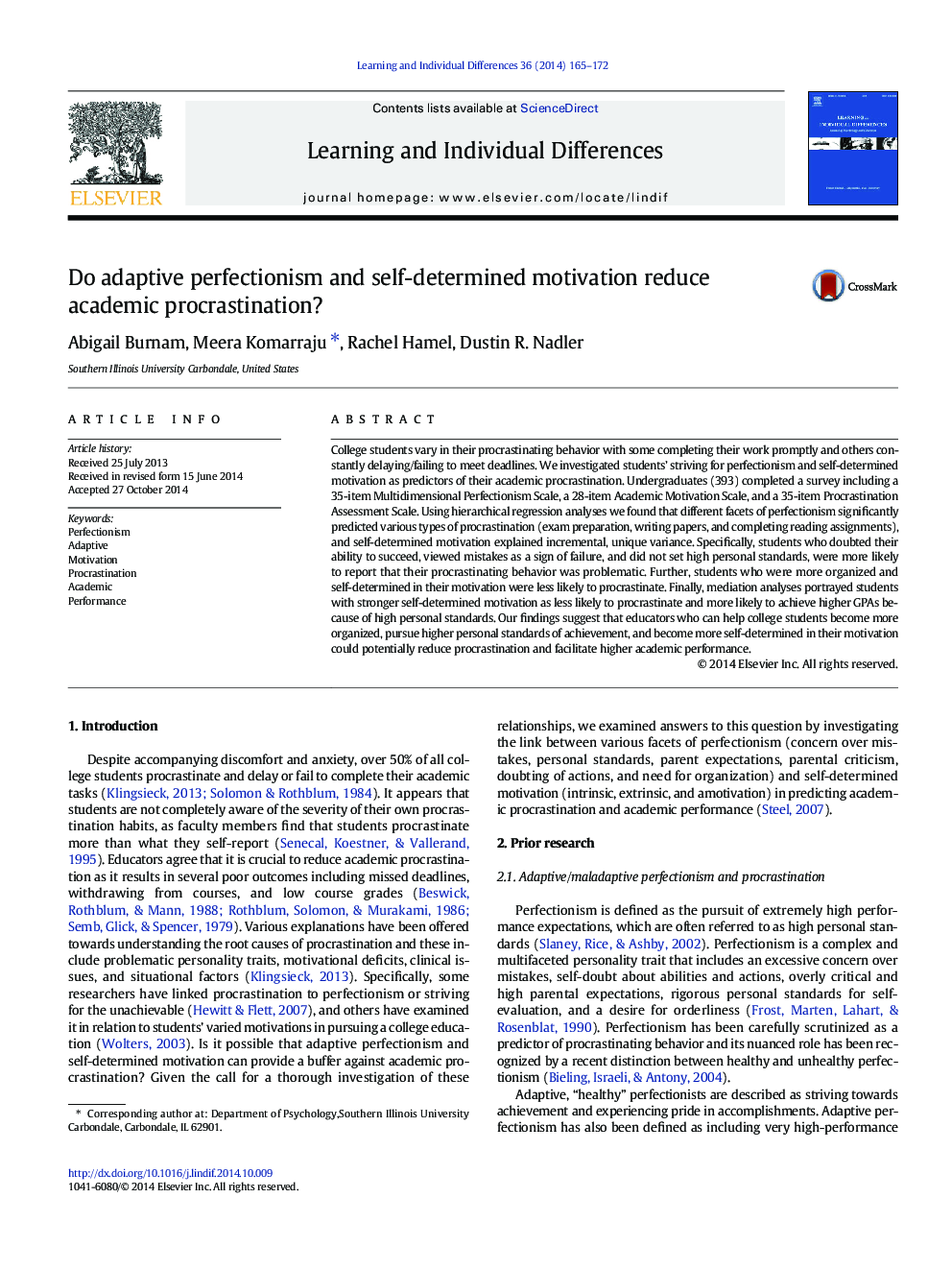 Do adaptive perfectionism and self-determined motivation reduce academic procrastination?