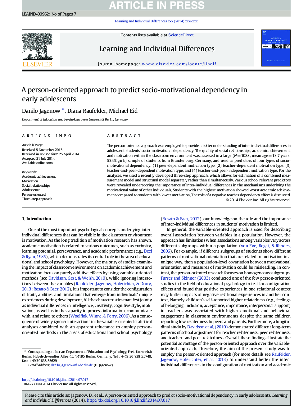 A person-oriented approach to predict socio-motivational dependency in early adolescents