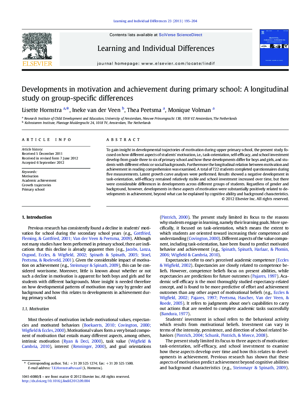 Developments in motivation and achievement during primary school: A longitudinal study on group-specific differences