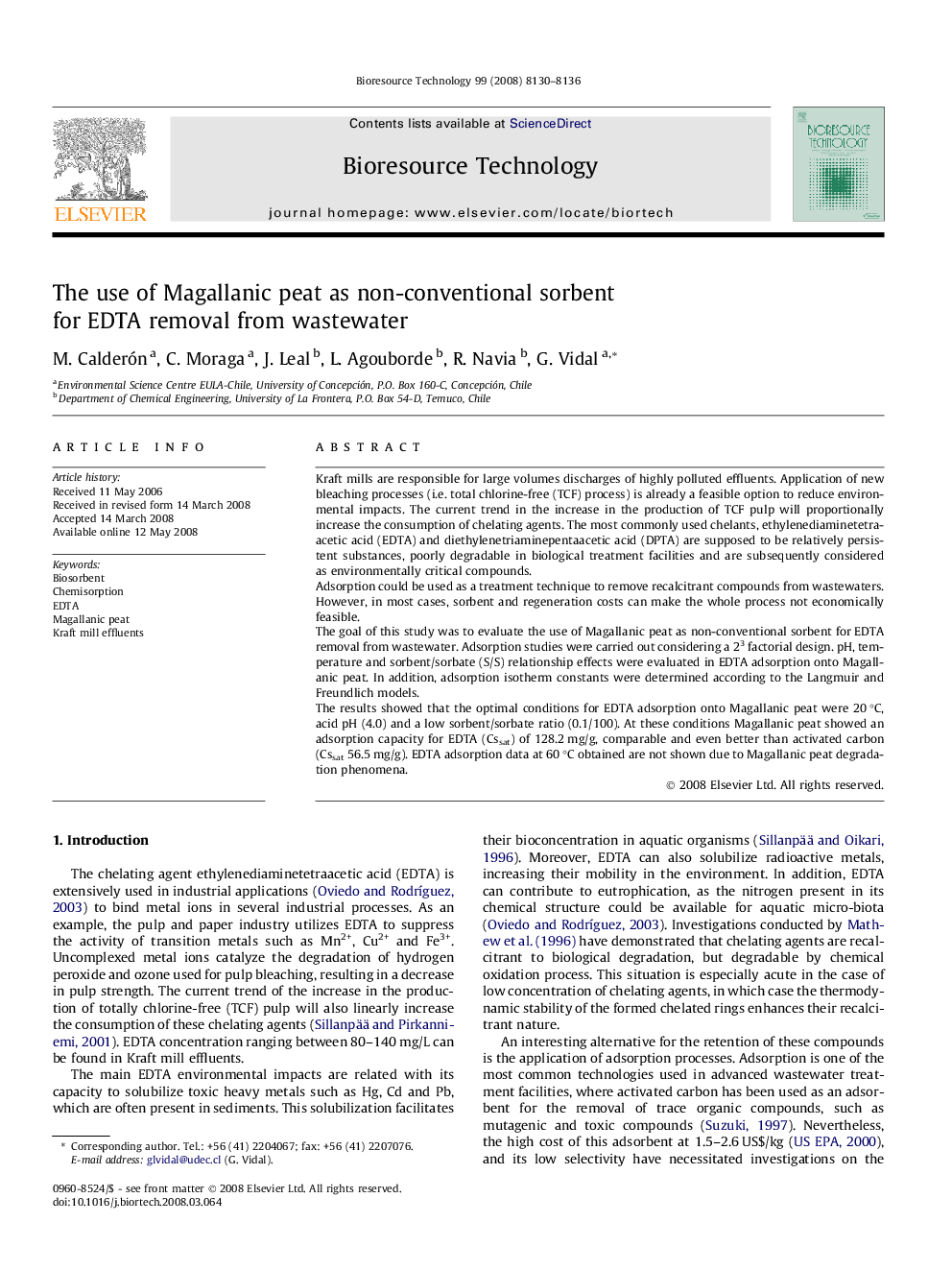 عکس صفحه اول مقاله: The use of Magallanic peat as non-conventional sorbent for EDTA removal from wastewater The use of Magallanic peat as non-conventional sorbent for EDTA removal from wastewater