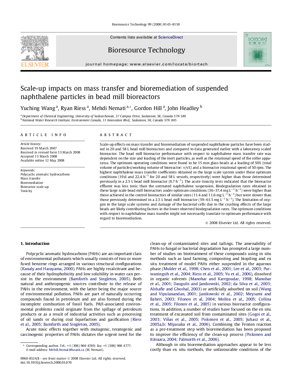 Scale-up impacts on mass transfer and bioremediation of suspended naphthalene particles in bead mill bioreactors