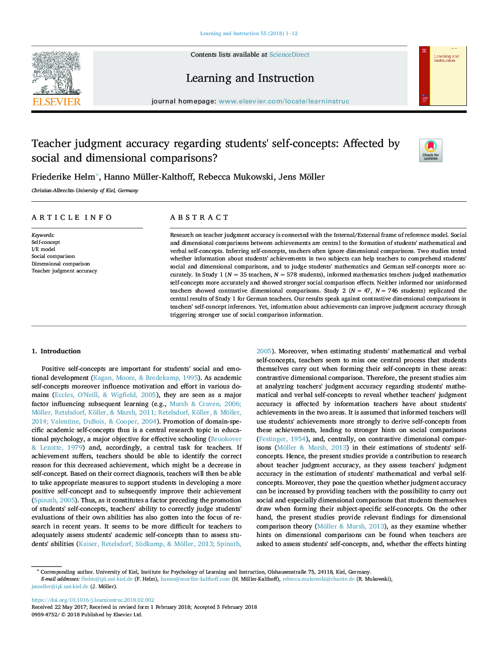 Teacher judgment accuracy regarding students' self-concepts: Affected by social and dimensional comparisons?