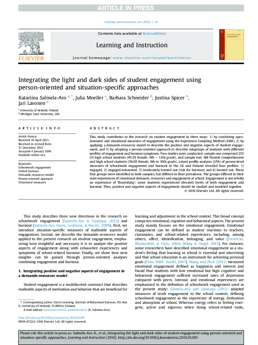 Integrating the light and dark sides of student engagement using person-oriented and situation-specific approaches