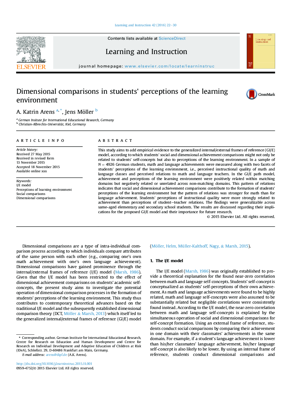 Dimensional comparisons in students' perceptions of the learning environment