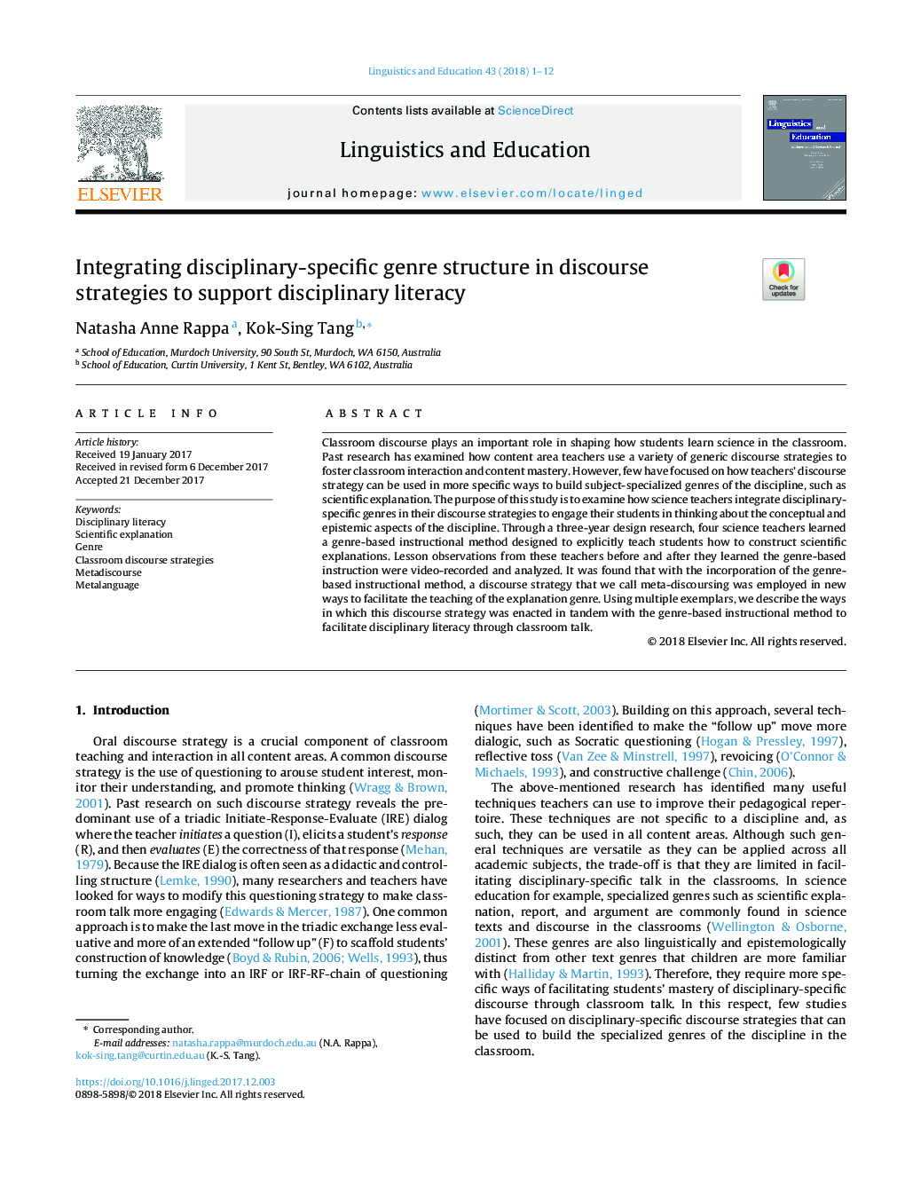 Integrating disciplinary-specific genre structure in discourse strategies to support disciplinary literacy