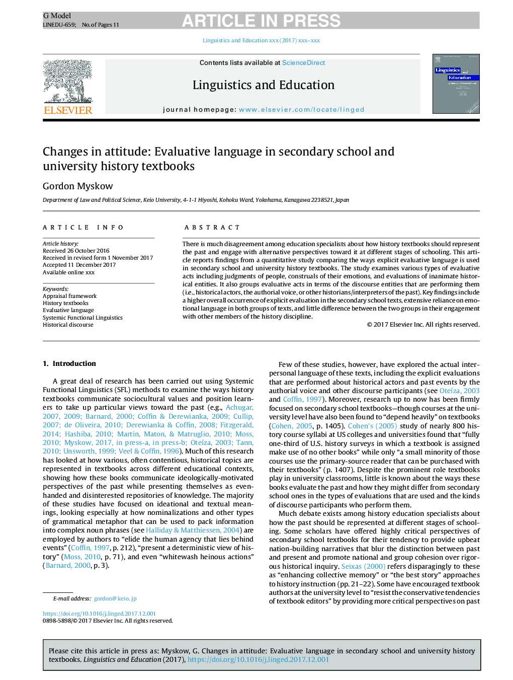 Changes in attitude: Evaluative language in secondary school and university history textbooks