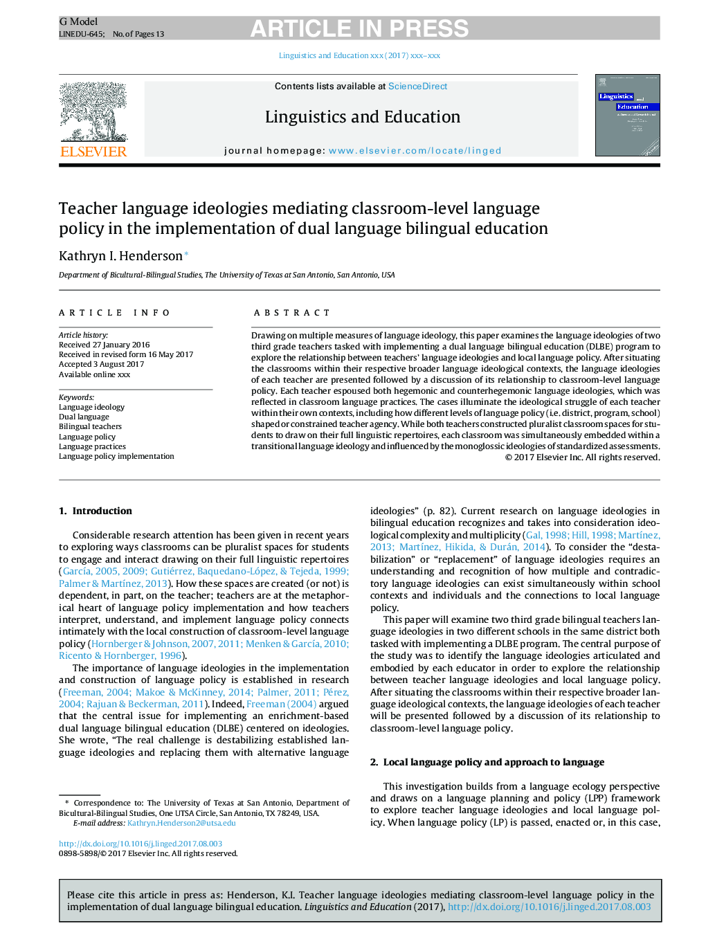 Teacher language ideologies mediating classroom-level language policy in the implementation of dual language bilingual education