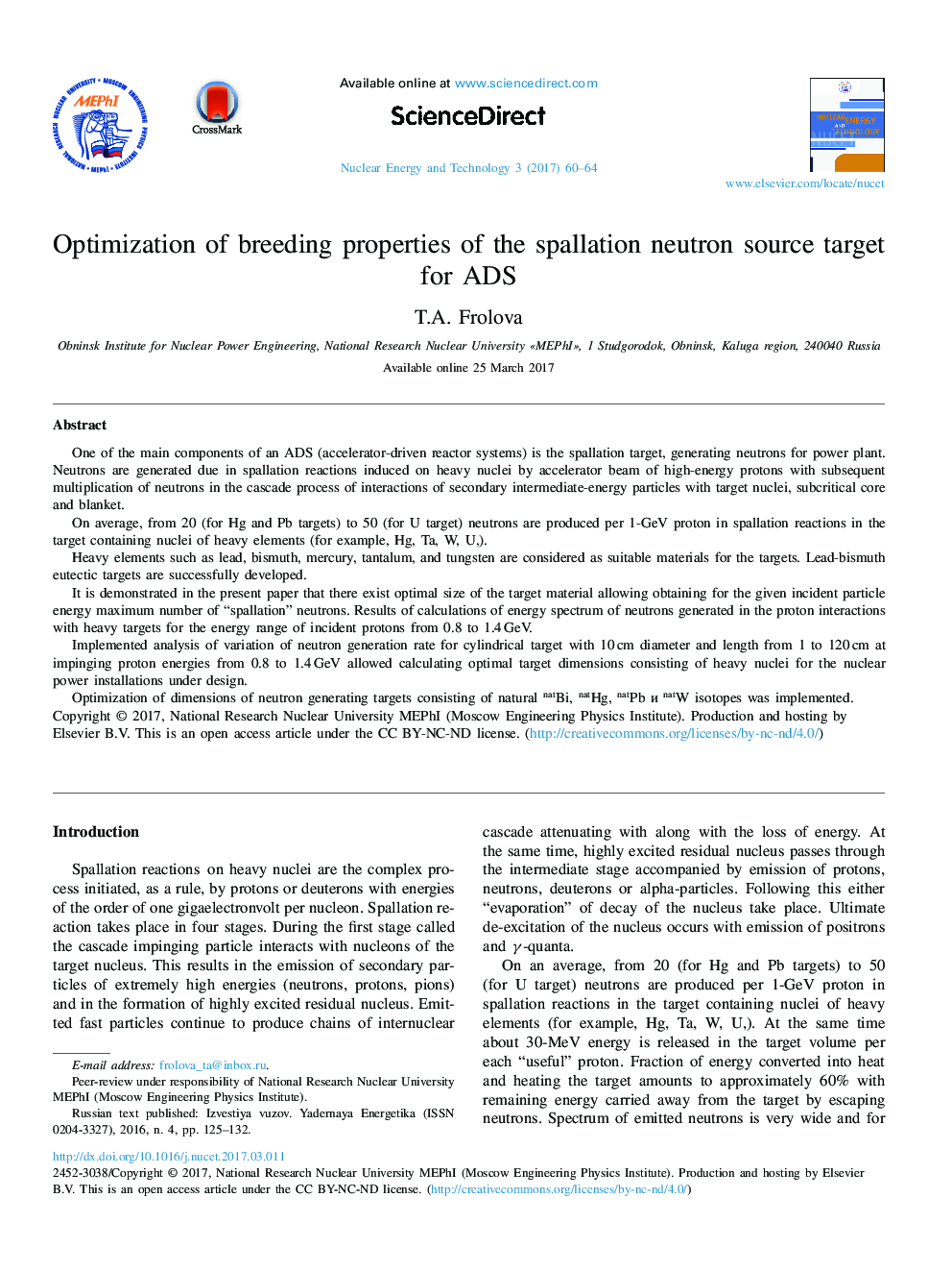 Optimization of breeding properties of the spallation neutron source target for ADS