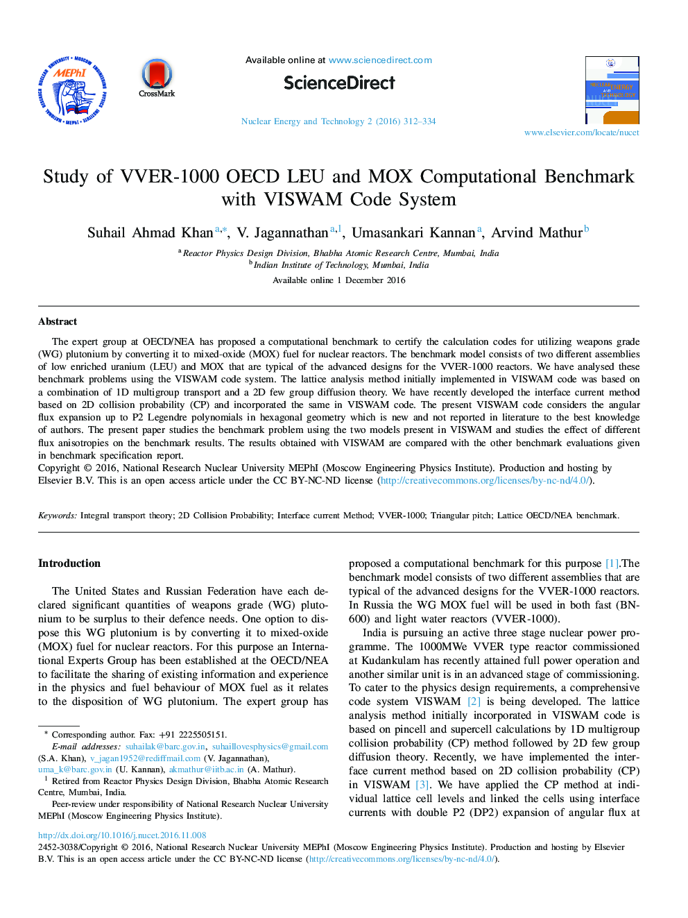 Study of VVER-1000 OECD LEU and MOX Computational Benchmark with VISWAM Code System