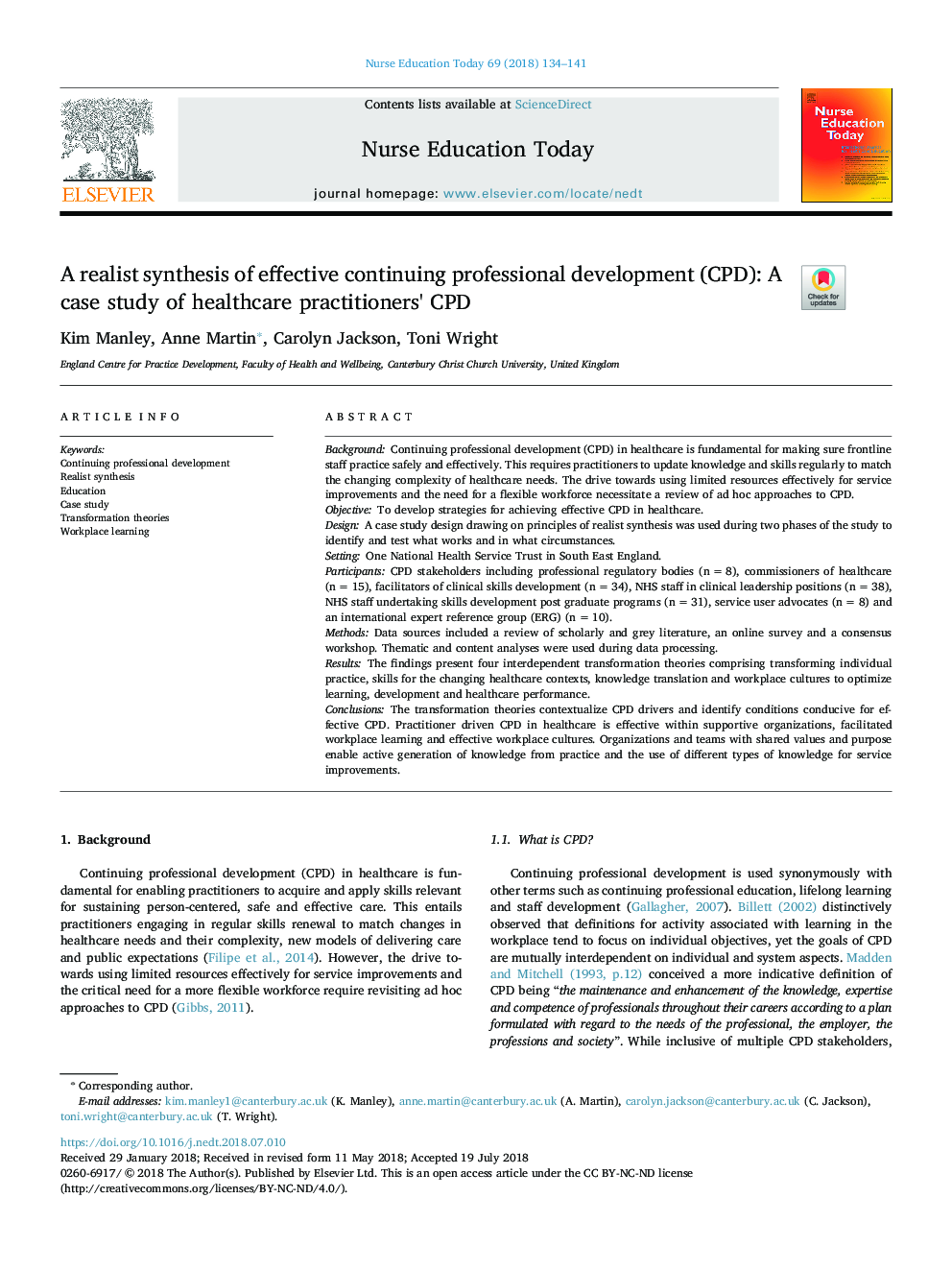 A realist synthesis of effective continuing professional development (CPD): A case study of healthcare practitioners' CPD