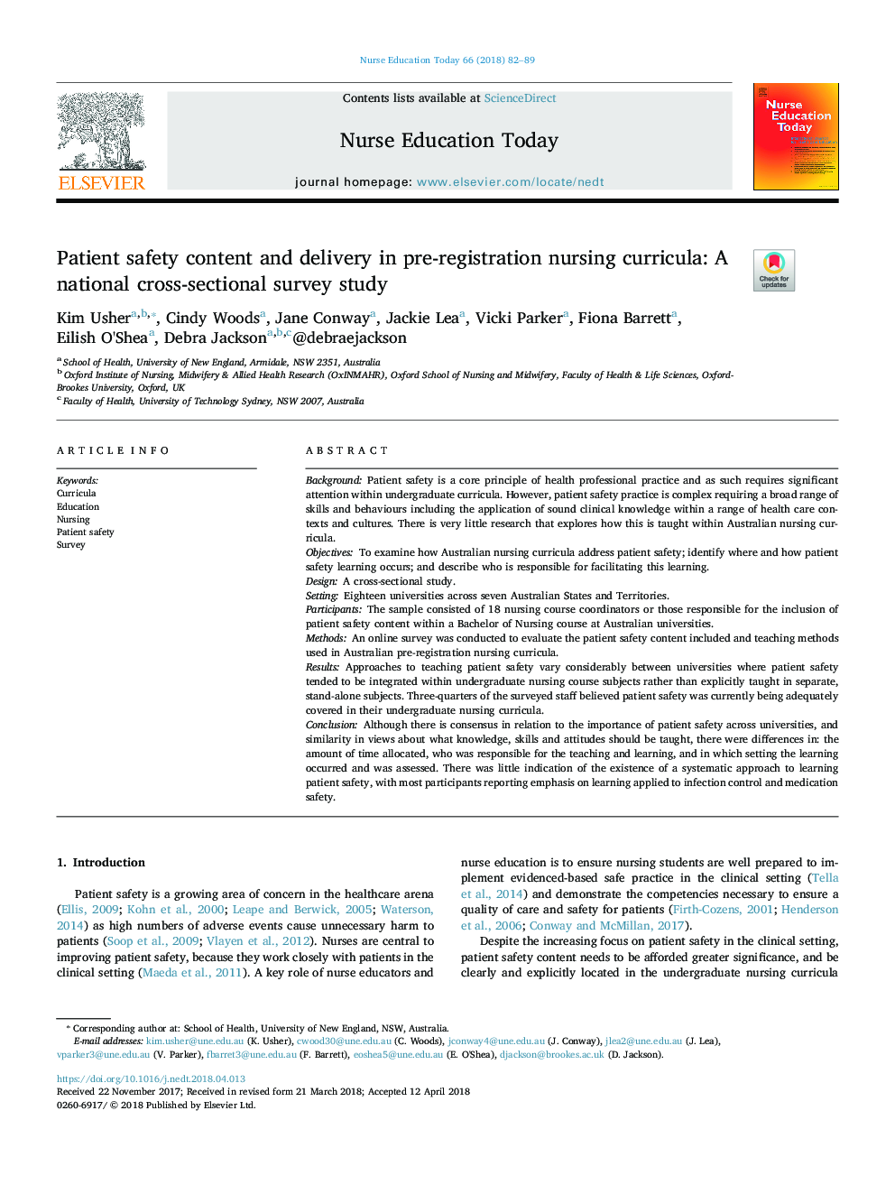 Patient safety content and delivery in pre-registration nursing curricula: A national cross-sectional survey study