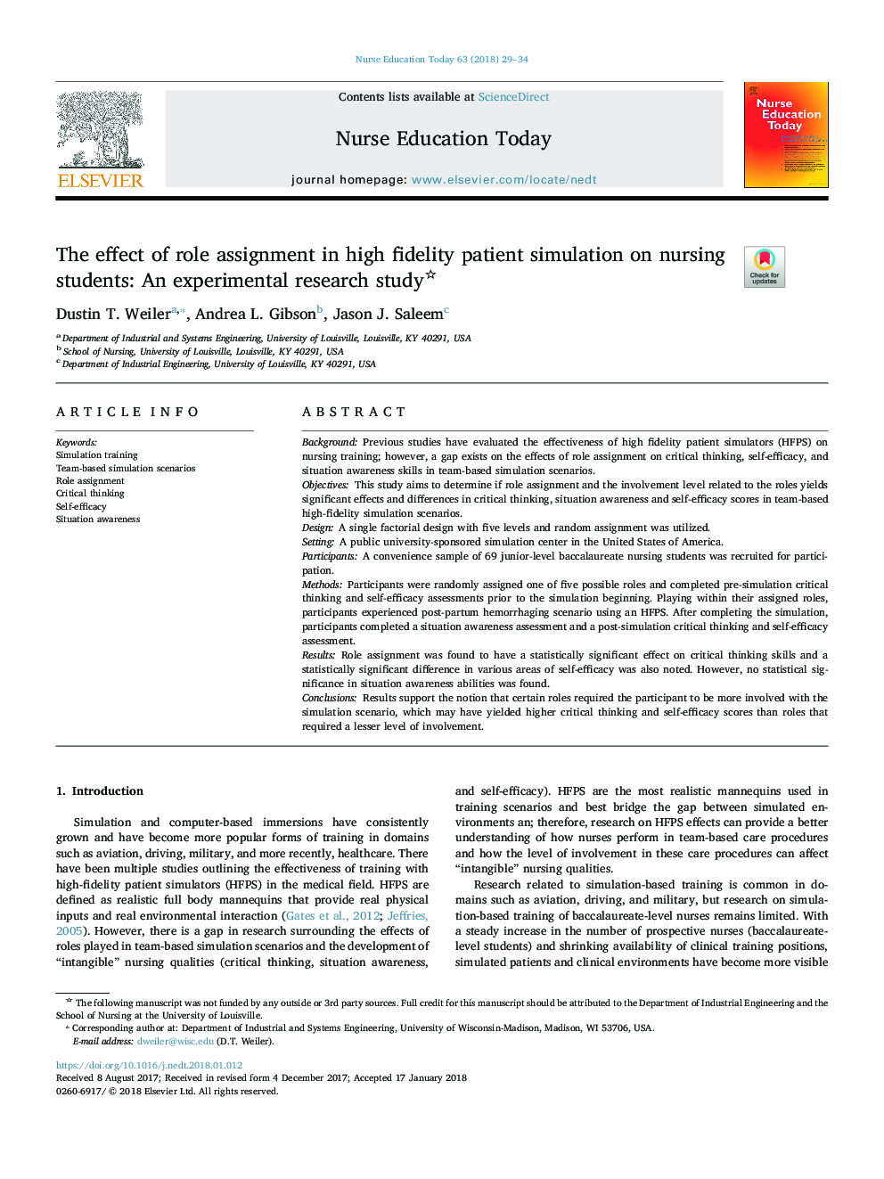 اثر تخصیص نقش در شبیه سازی بیمار با وفاداری بالا بر دانشجویان پرستاری: یک مطالعه تجربی 
