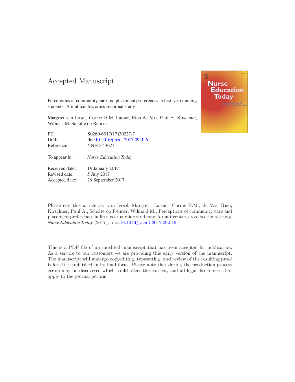 Perceptions of community care and placement preferences in first-year nursing students: A multicentre, cross-sectional study