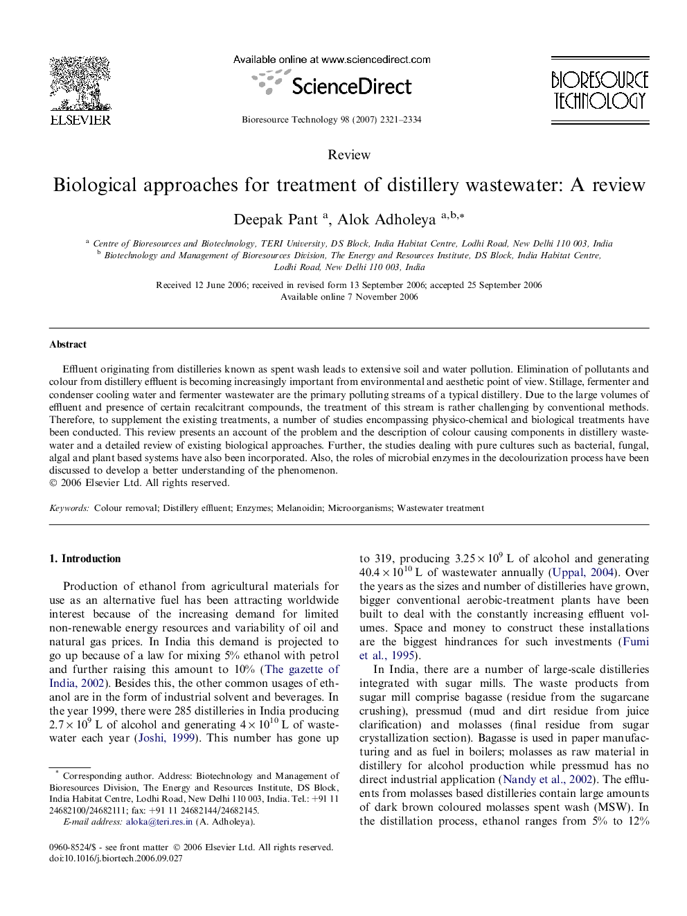 عکس صفحه اول مقاله: Biological approaches for treatment of distillery wastewater: A review Biological approaches for treatment of distillery wastewater: A review