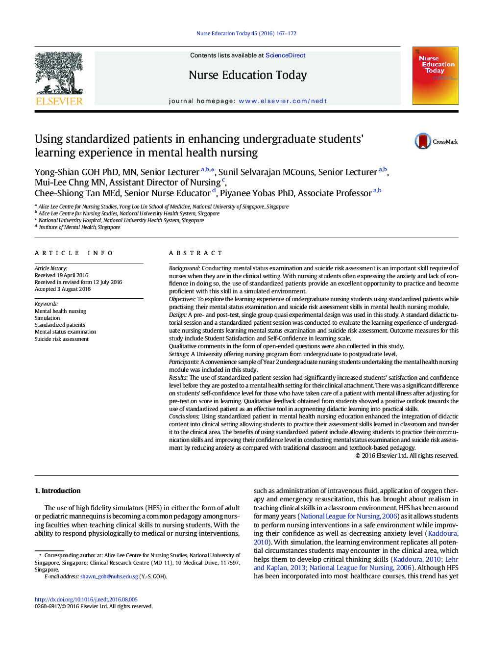 Using standardized patients in enhancing undergraduate students' learning experience in mental health nursing