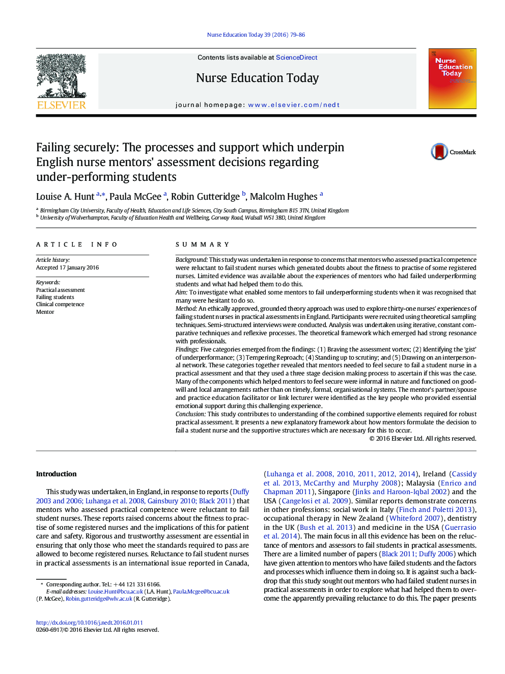 Failing securely: The processes and support which underpin English nurse mentors' assessment decisions regarding under-performing students