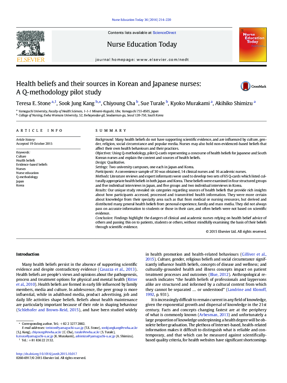 Health beliefs and their sources in Korean and Japanese nurses: A Q-methodology pilot study