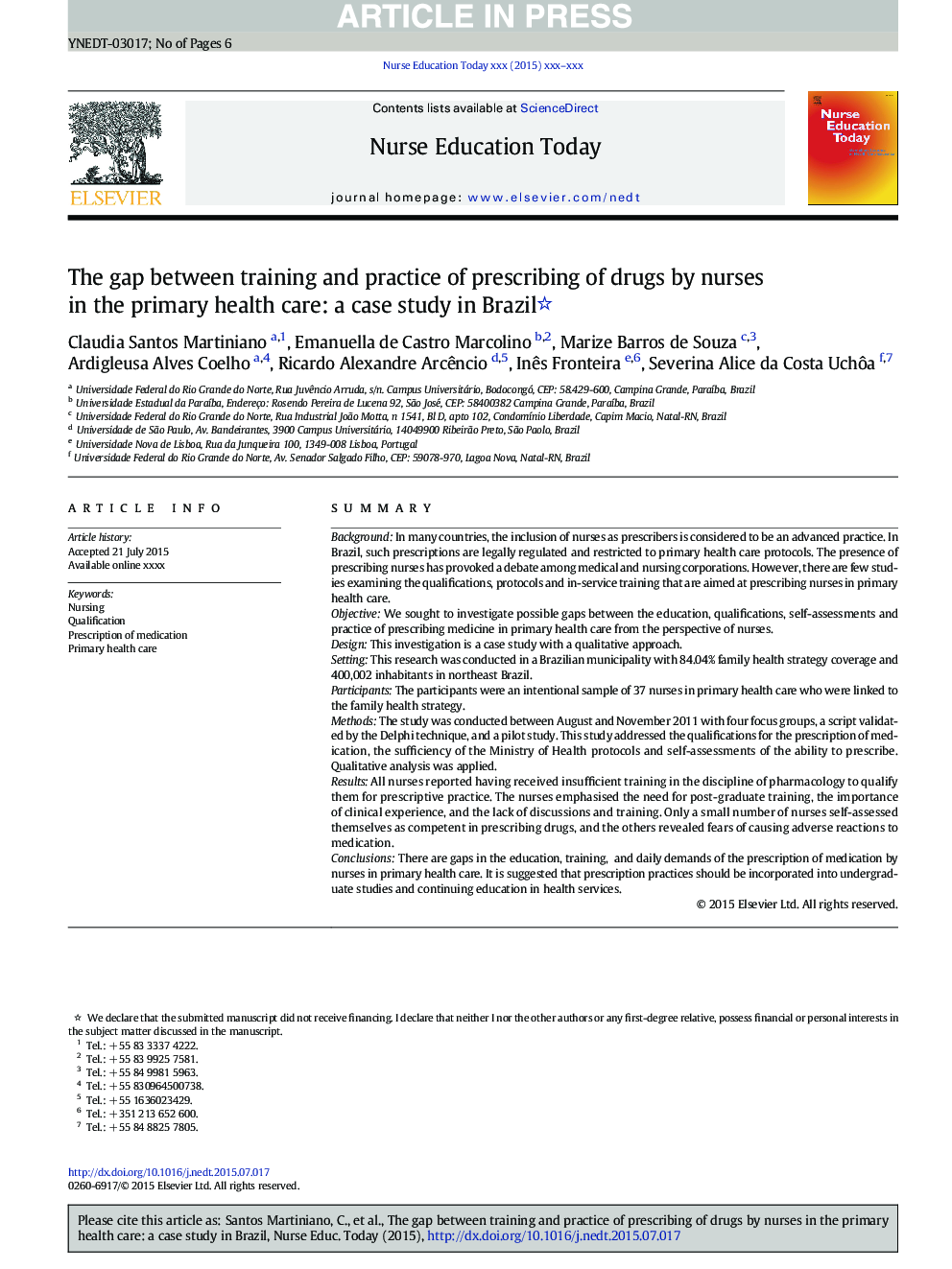 The gap between training and practice of prescribing of drugs by nurses in the primary health care: a case study in Brazil