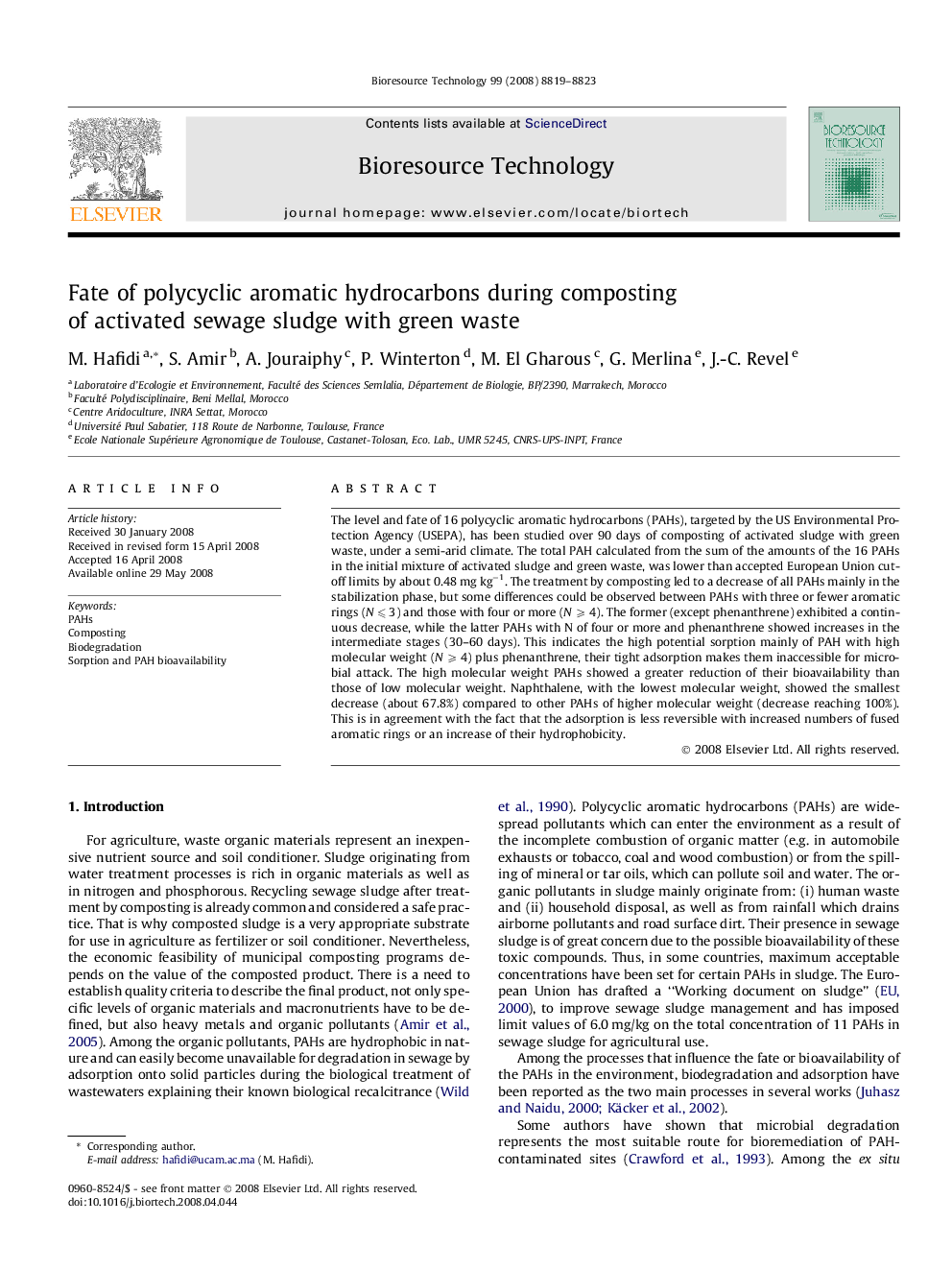 Fate of polycyclic aromatic hydrocarbons during composting of activated sewage sludge with green waste