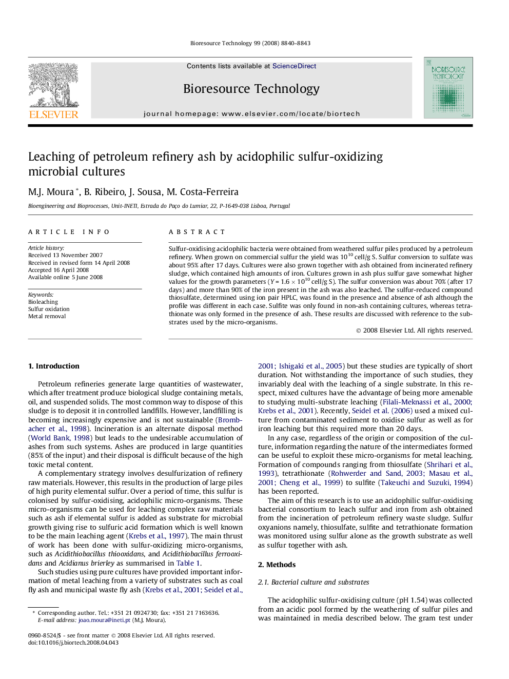 Leaching of petroleum refinery ash by acidophilic sulfur-oxidizing microbial cultures