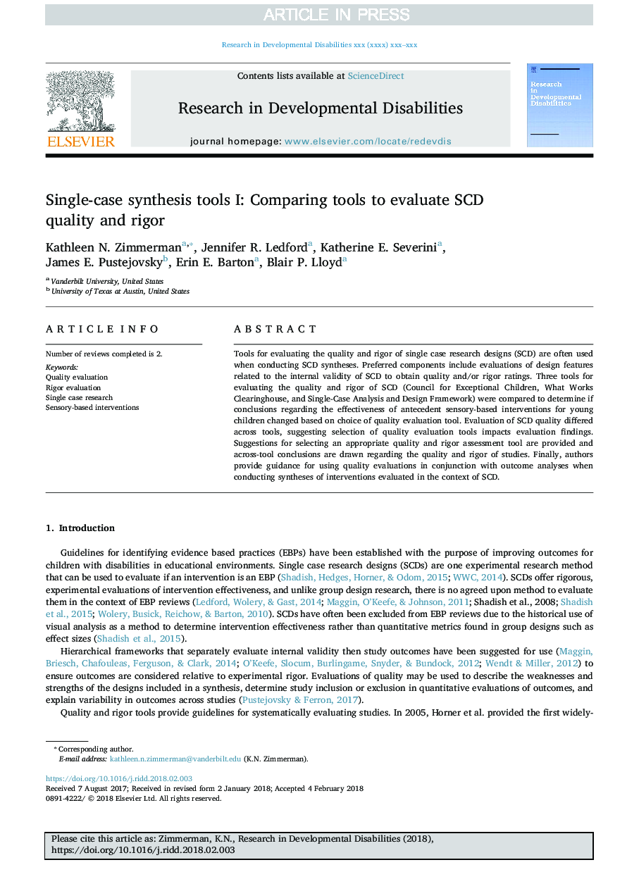 Single-case synthesis tools I: Comparing tools to evaluate SCD quality and rigor