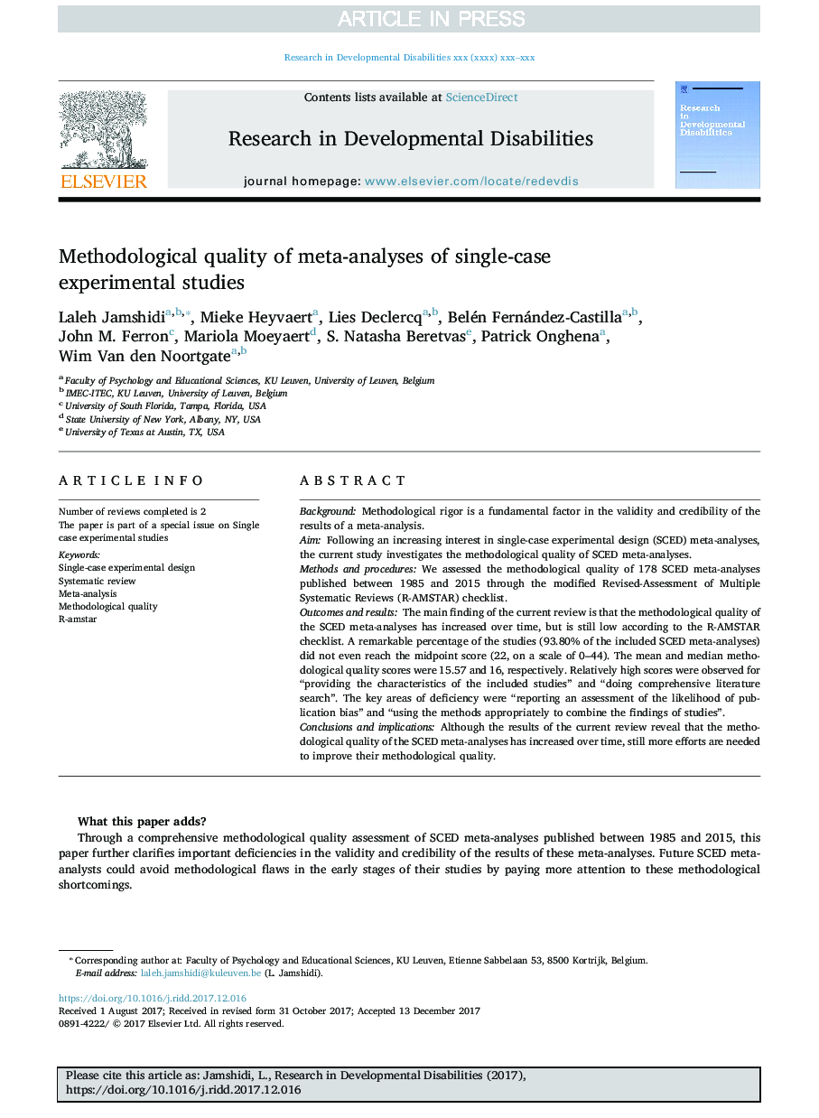 Methodological quality of meta-analyses of single-case experimental studies