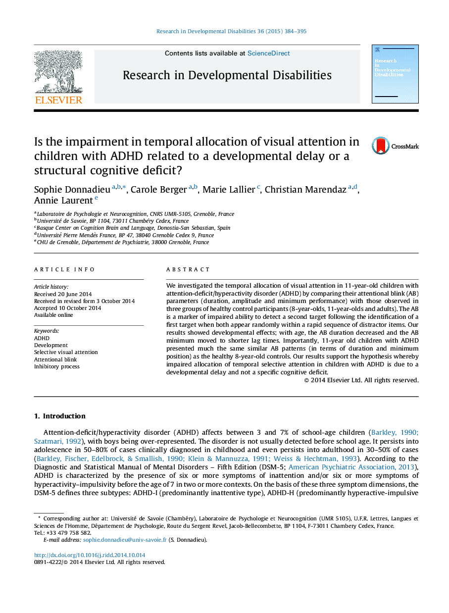 Is the impairment in temporal allocation of visual attention in children with ADHD related to a developmental delay or a structural cognitive deficit?