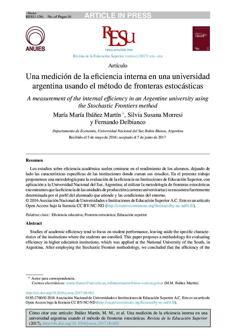 Una medición de la eficiencia interna en una universidad argentina usando el método de fronteras estocásticas