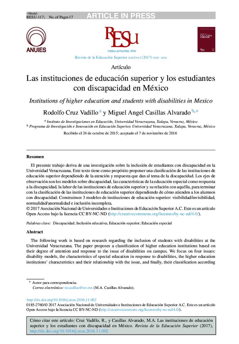 Las instituciones de educación superior y los estudiantes con discapacidad en México