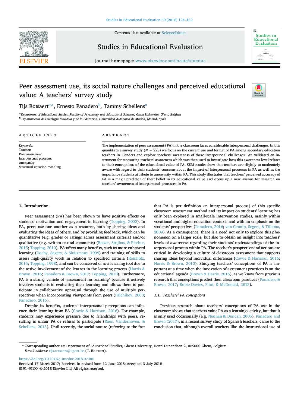 ارزیابی همکارانه، چالش های طبیعت اجتماعی و ارزش آموزشی درک شده: یک مطالعه نظرسنجی معلمان 