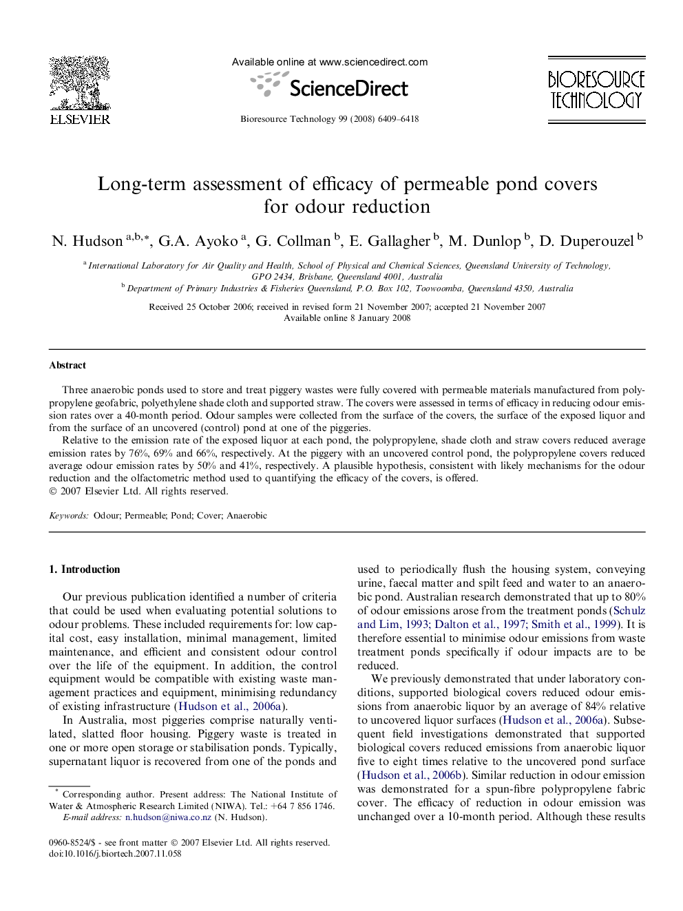 Long-term assessment of efficacy of permeable pond covers for odour reduction