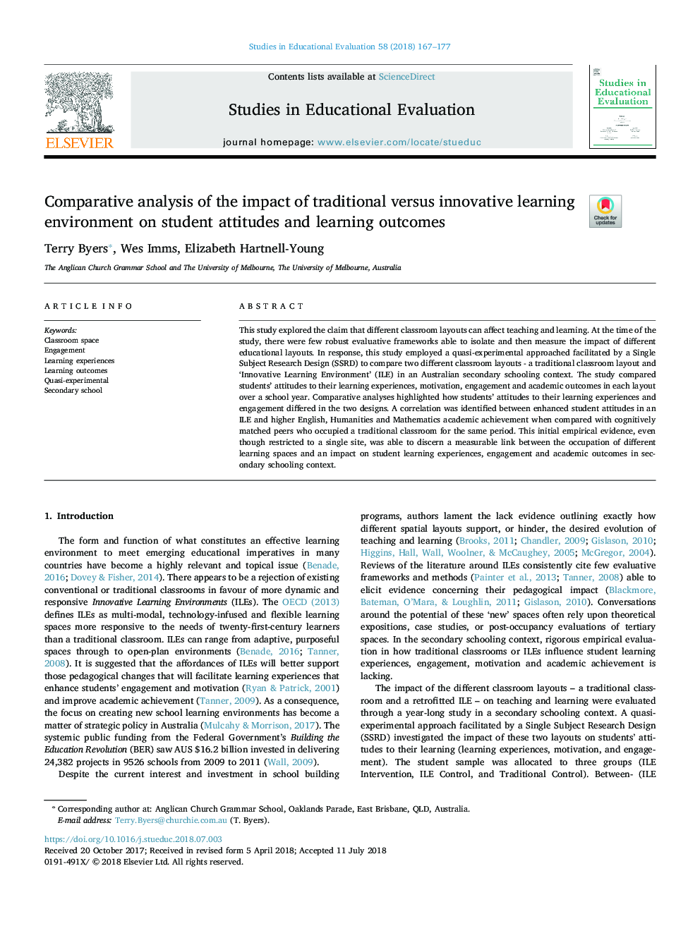 Comparative analysis of the impact of traditional versus innovative learning environment on student attitudes and learning outcomes