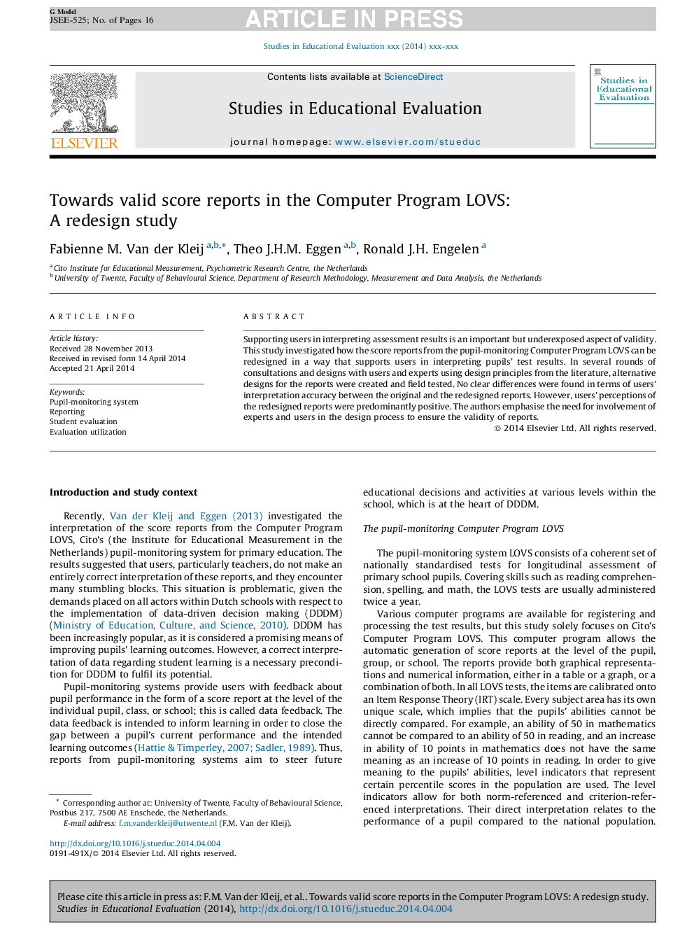 Towards valid score reports in the Computer Program LOVS: A redesign study