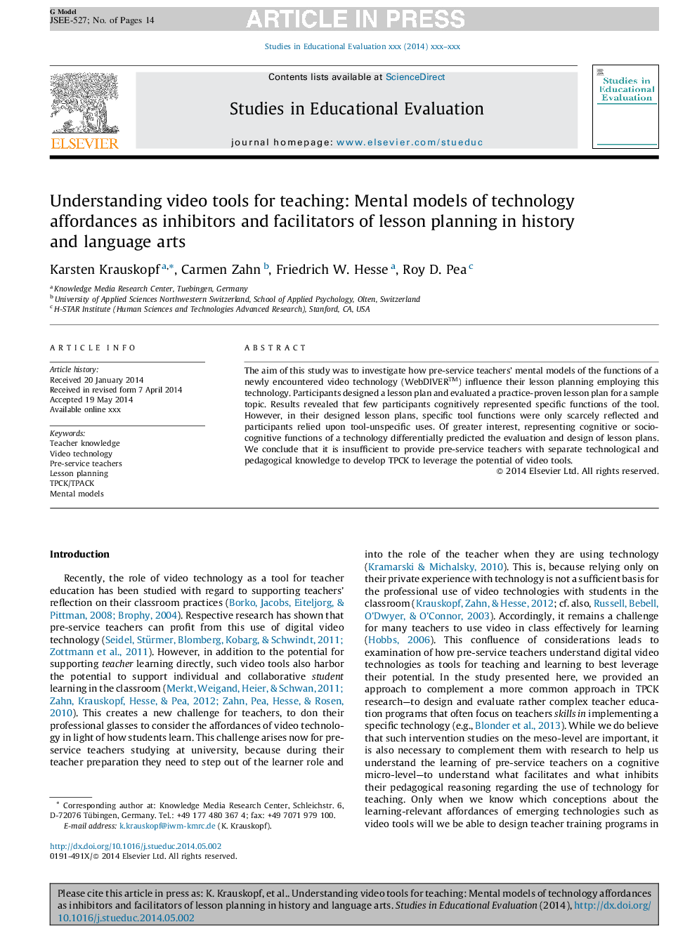 Understanding video tools for teaching: Mental models of technology affordances as inhibitors and facilitators of lesson planning in history and language arts