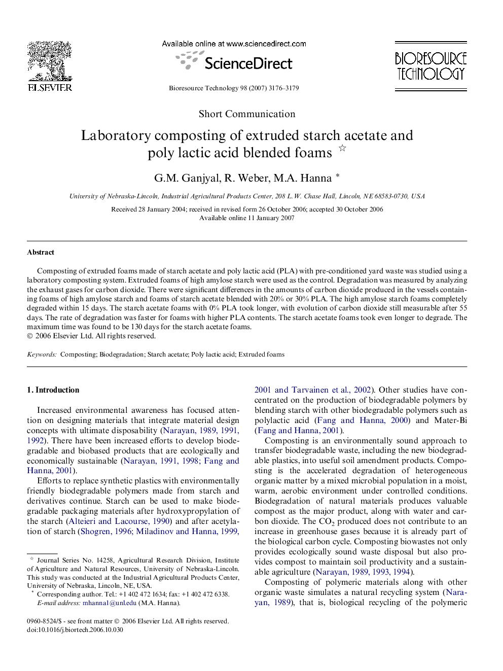 Laboratory composting of extruded starch acetate and poly lactic acid blended foams 