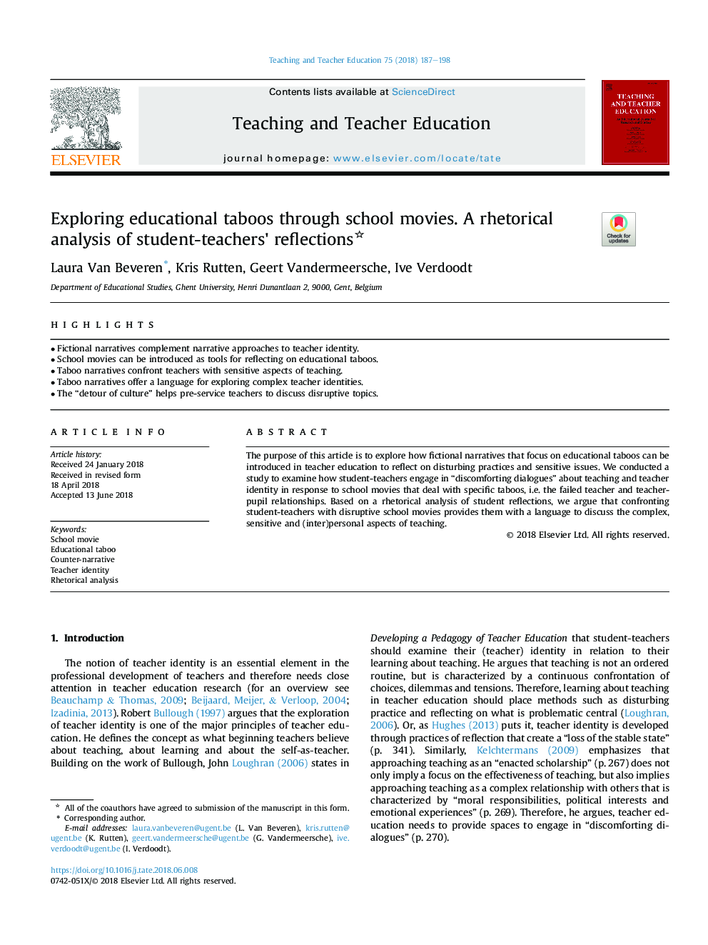 Exploring educational taboos through school movies. A rhetorical analysis of student-teachers' reflections