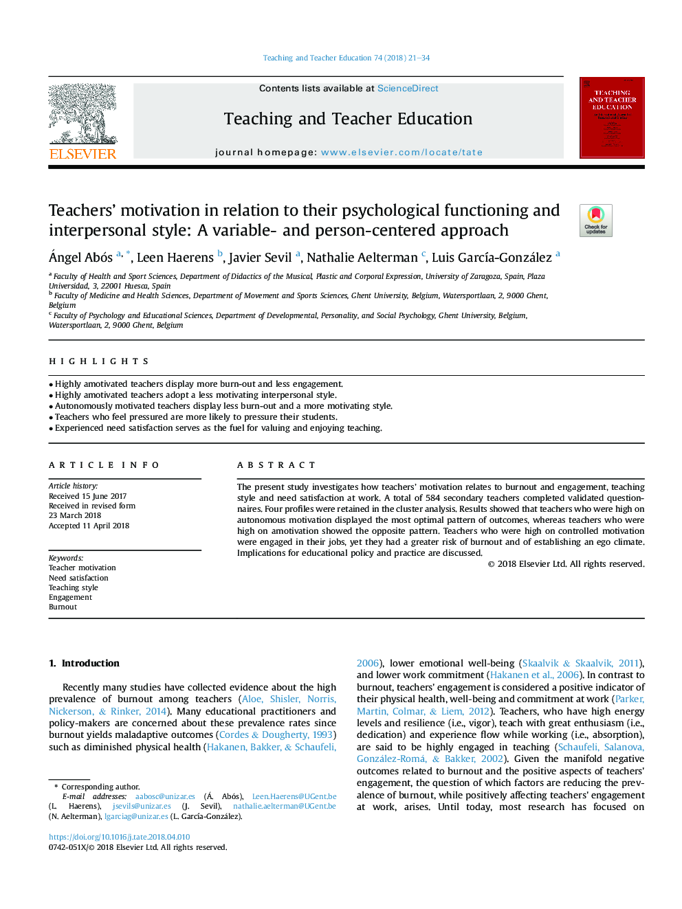 Teachers' motivation in relation to their psychological functioning and interpersonal style: A variable- and person-centered approach