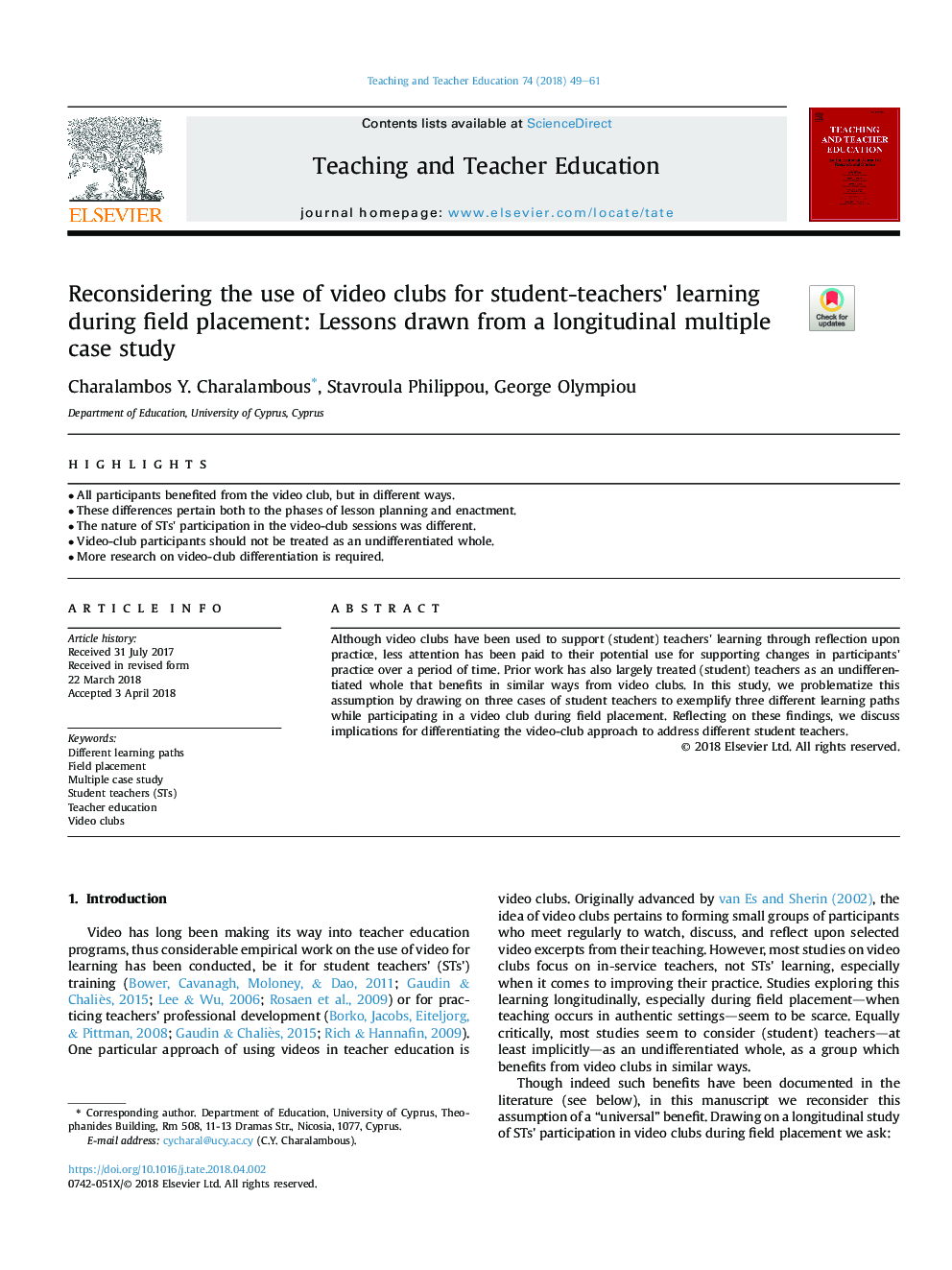 Reconsidering the use of video clubs for student-teachers' learning during field placement: Lessons drawn from a longitudinal multiple case study