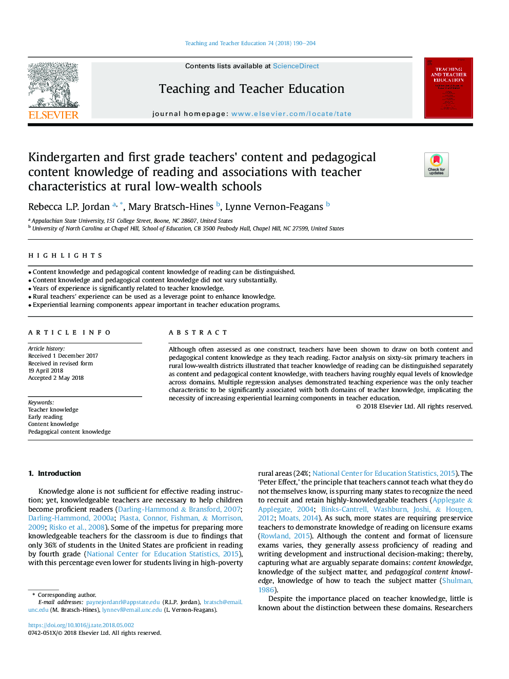 Kindergarten and first grade teachers' content and pedagogical content knowledge of reading and associations with teacher characteristics at rural low-wealth schools