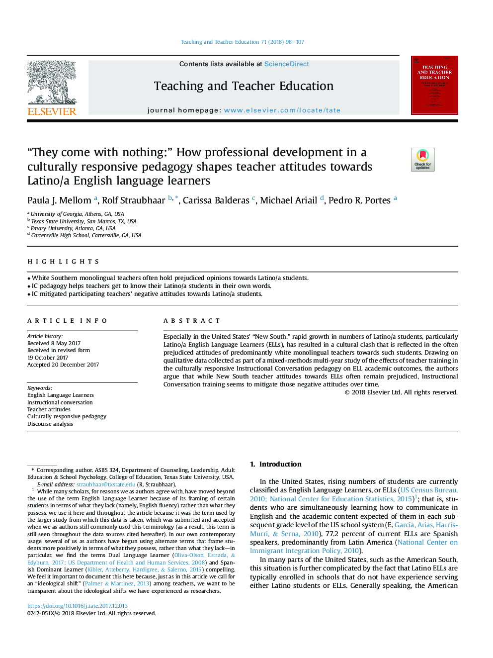 “They come with nothing:” How professional development in a culturally responsive pedagogy shapes teacher attitudes towards Latino/a English language learners