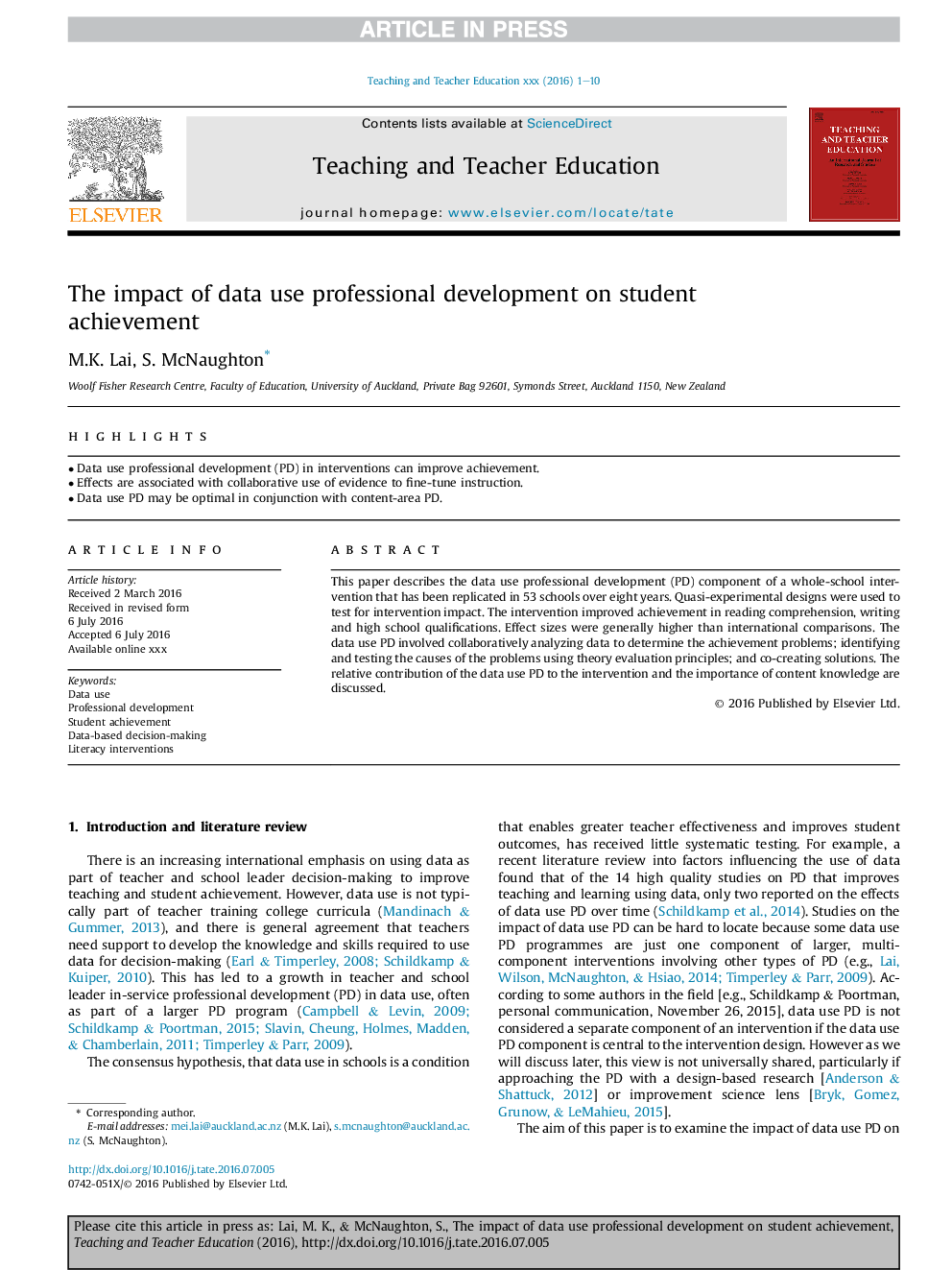 The impact of data use professional development on student achievement