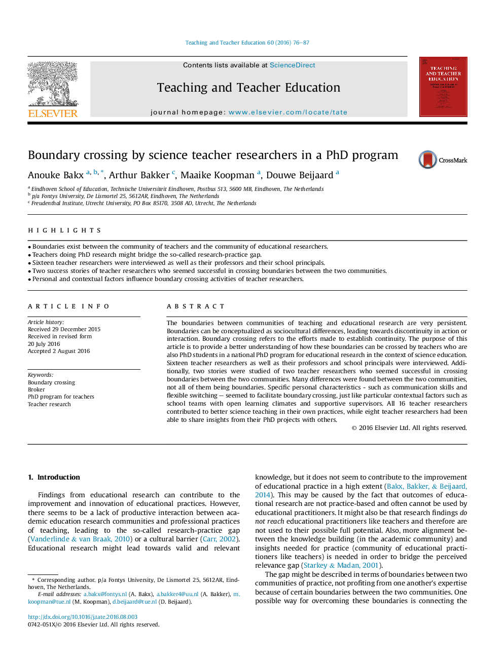 Boundary crossing by science teacher researchers in a PhD program