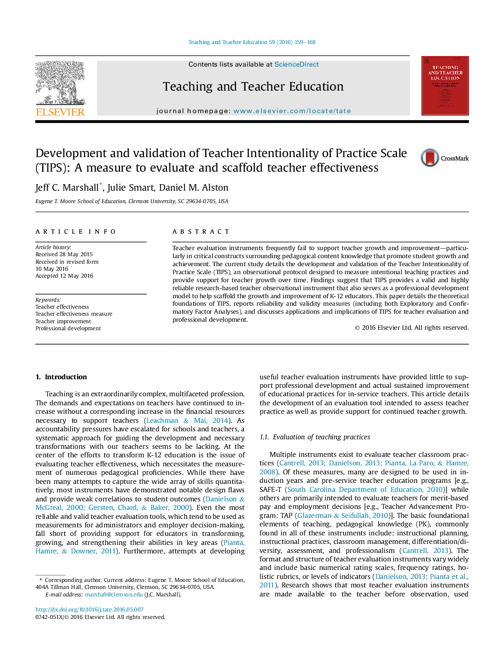 Development and validation of Teacher Intentionality of Practice Scale (TIPS): A measure to evaluate and scaffold teacher effectiveness