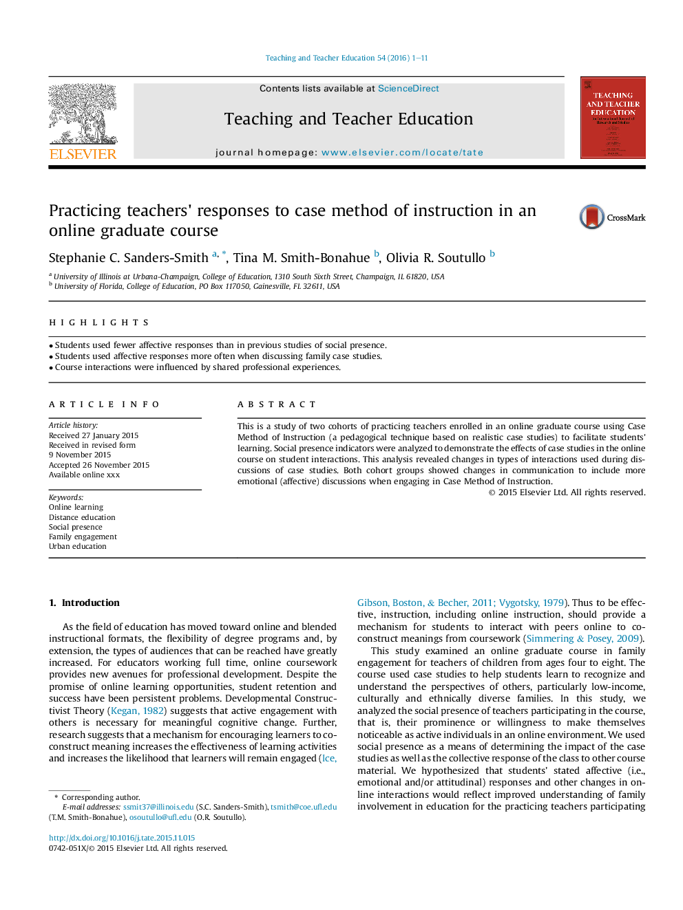 Practicing teachers' responses to case method of instruction in an online graduate course