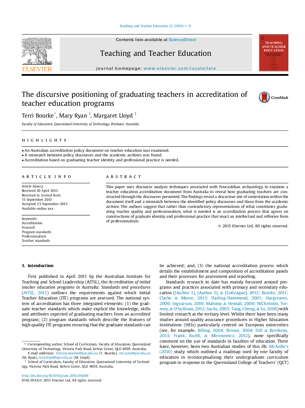 The discursive positioning of graduating teachers in accreditation of teacher education programs